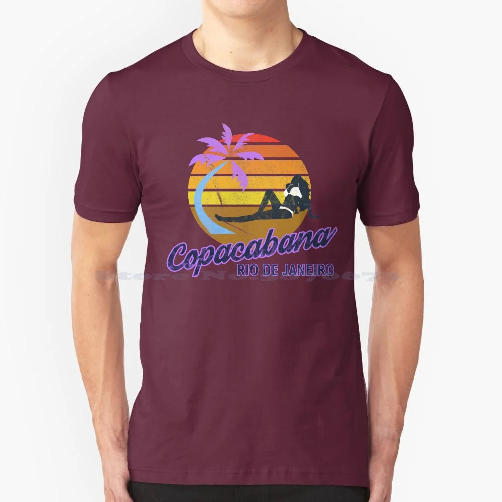 Copacopacao Beach De Janeiro Brasile Brasia Retro Classic Surf T-Shirt T-Shirt 100% Cotone Tee Palm Tree Bay Beachball Bikini
