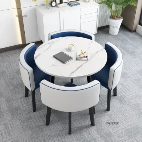 Conjunto de mesas de jantar redondas nórdicas, móveis para sala de jantar, cozinha, conjunto de mesa de jantar com 4 cadeiras, luz para casa, mesas centrais de luxo 8
