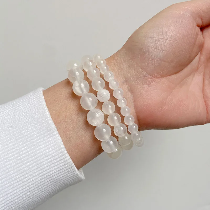 Braccialetto in vera pietra di gesso naturale al 100% braccialetti in  Selenite bianca per donna uomo 6 8 10 MM braccialetto di perline  braccialetto elasticizzato gioielli