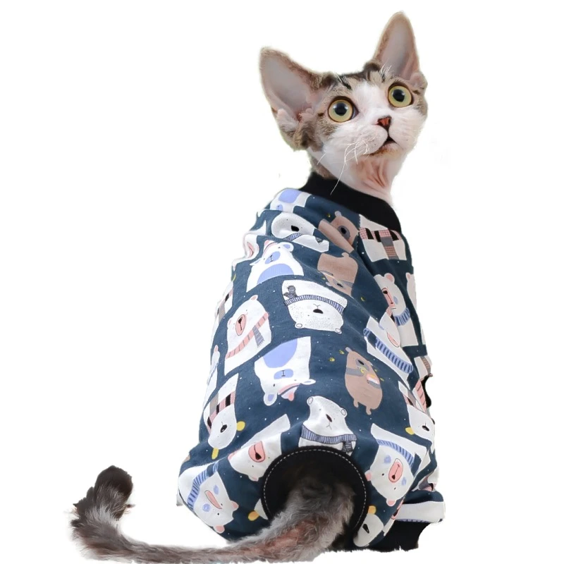 Cat Costume Fashion Print Clothes for Cats Small Dogs Cotton Pajamas Belly  Protective Hairless Sphynx Outfit for Girls Boys Pets| | - AliExpress