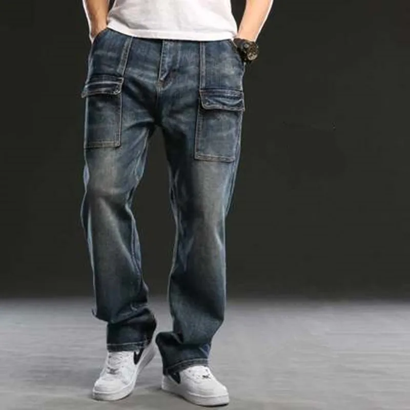 

Vintage baggy Jeans Fashion Men Denim Cargo Pants Loose Popular Straight Jean Trousers Male Man Clothing Bottoms Plus Size 44