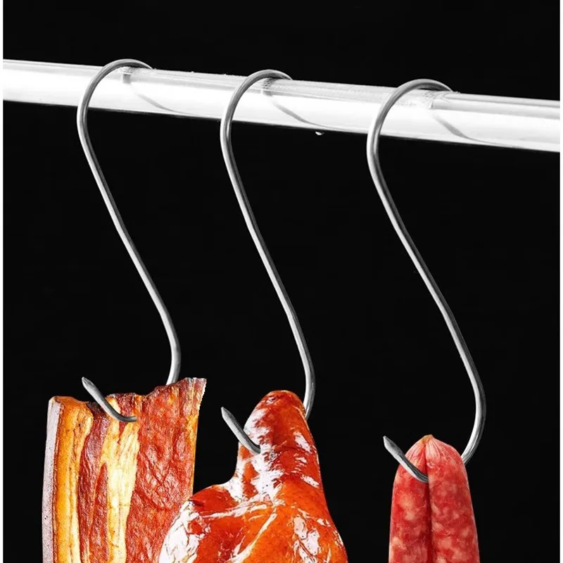 50/5PCS Stainless Steel S-hook With Pointed Tip Meat Hanger Hook Tools for Butcher Shop Kitchen Hooks Home Storage Organization