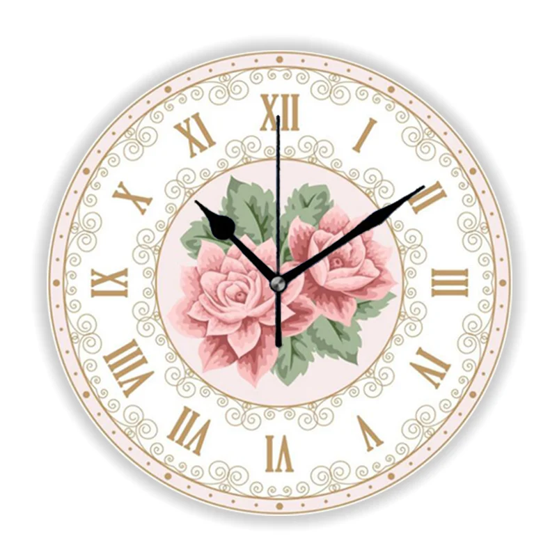 

Элегантные бледные пастельные розовые золотые розы, настенные часы с цветочным рисунком для гостиной, шикарные винтажные французские Цветочные художественные кухонные настенные часы, Декор