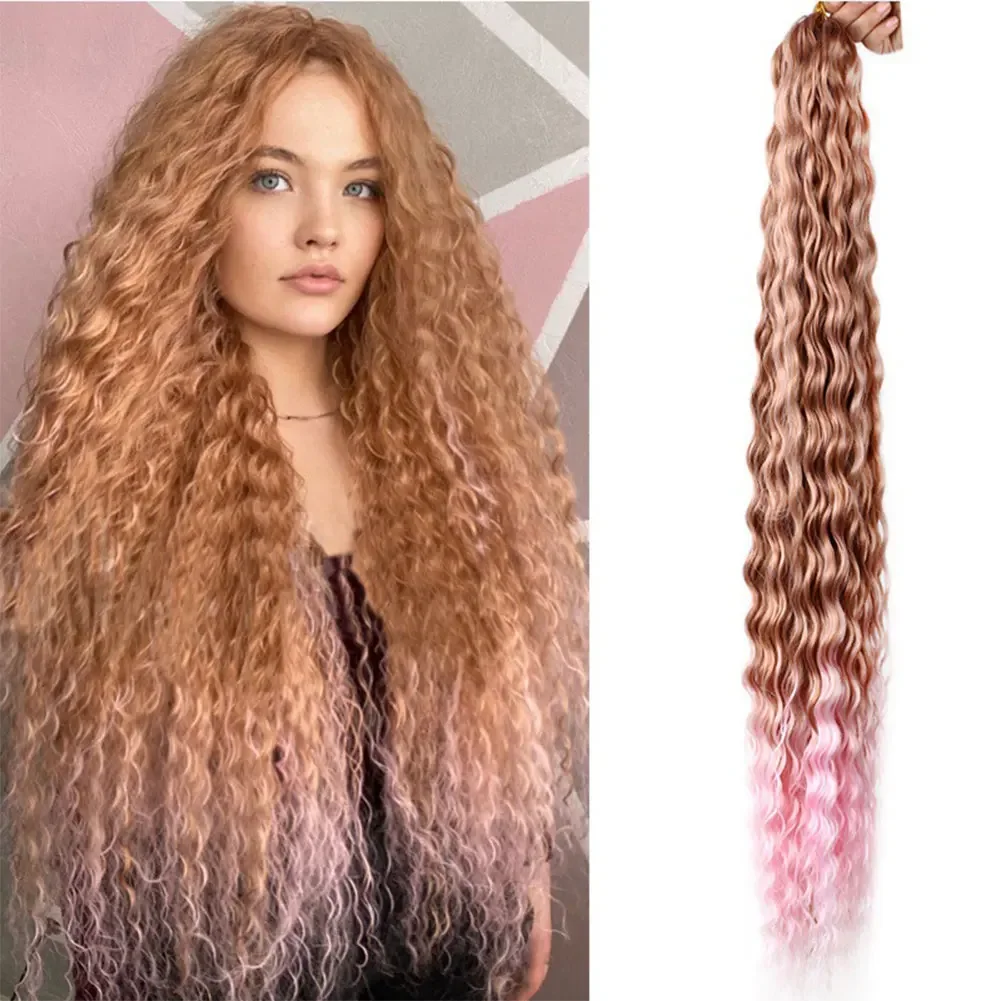 Synthetic Loose Deep Wave Braiding Hair Extensions 28 Inch Water Wave Ombre Blonde Twist Crochet Curly