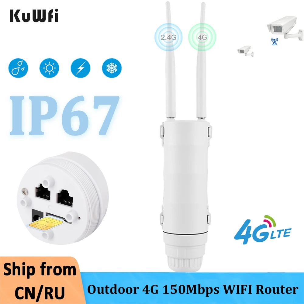 Kuwfi Outdoor 4G Lte Router Wifi 150Mbps Ip67 Impermeabile 4G Sim Card Router Wi-Fi Per Esterno Wifi Covera Supporto 64 Utenti