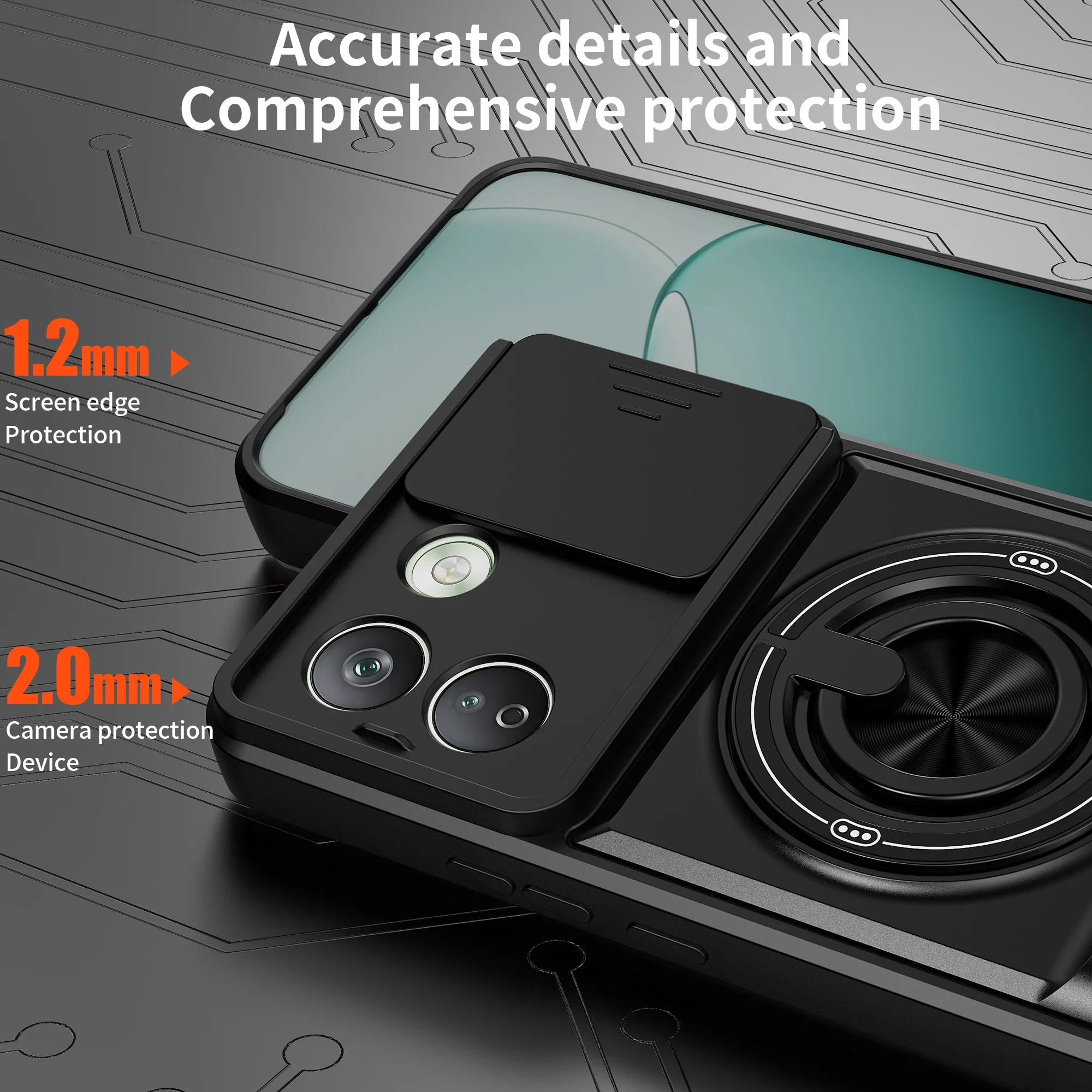 Magnetic Stand Shockproof Armor Phone Case with Slide Camera Protector and Kickstand