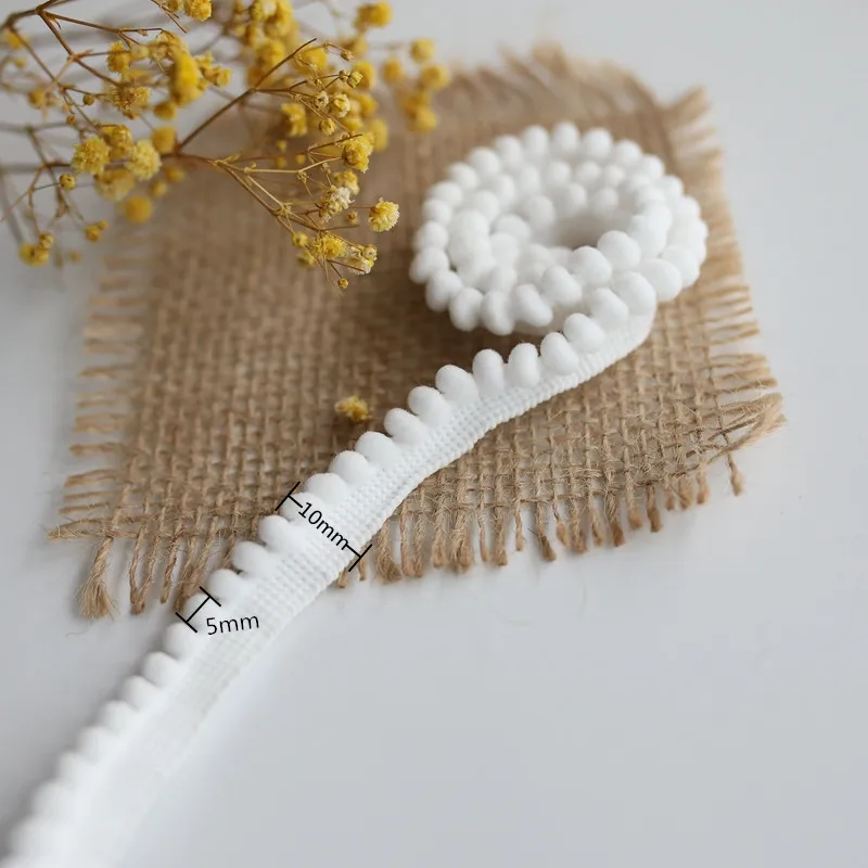 10mm Pom pom Lace Trims 5Yards Knitted pom fringe Ribbon DIY Sewing Material Wedding Party Craft Decors Clothing Accessories lace ribbon lace garment accessories lace sewing supplies lace decoration lace accessories lace sewing accessories clothing accessories pom pom trim