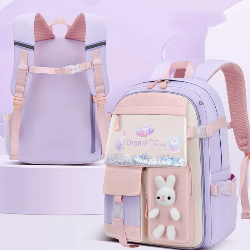 Primary School Students Schoolbag for Girls Cute Backpack Large Capacity Lightweight Waterproof Side Open Children's School Bags