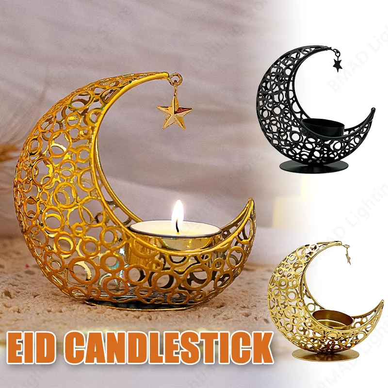 Moon Candle Holder Metal Christmas Decor Romantic Light INS Style Wedding Table Tea Light Cup Stand Table Decorations