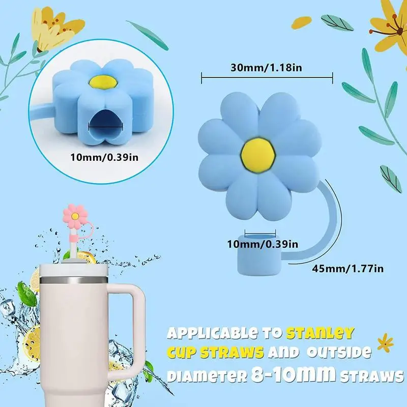 Cute Flower Shaped Silicone Straw Plug, Reusable Dustproof Straw