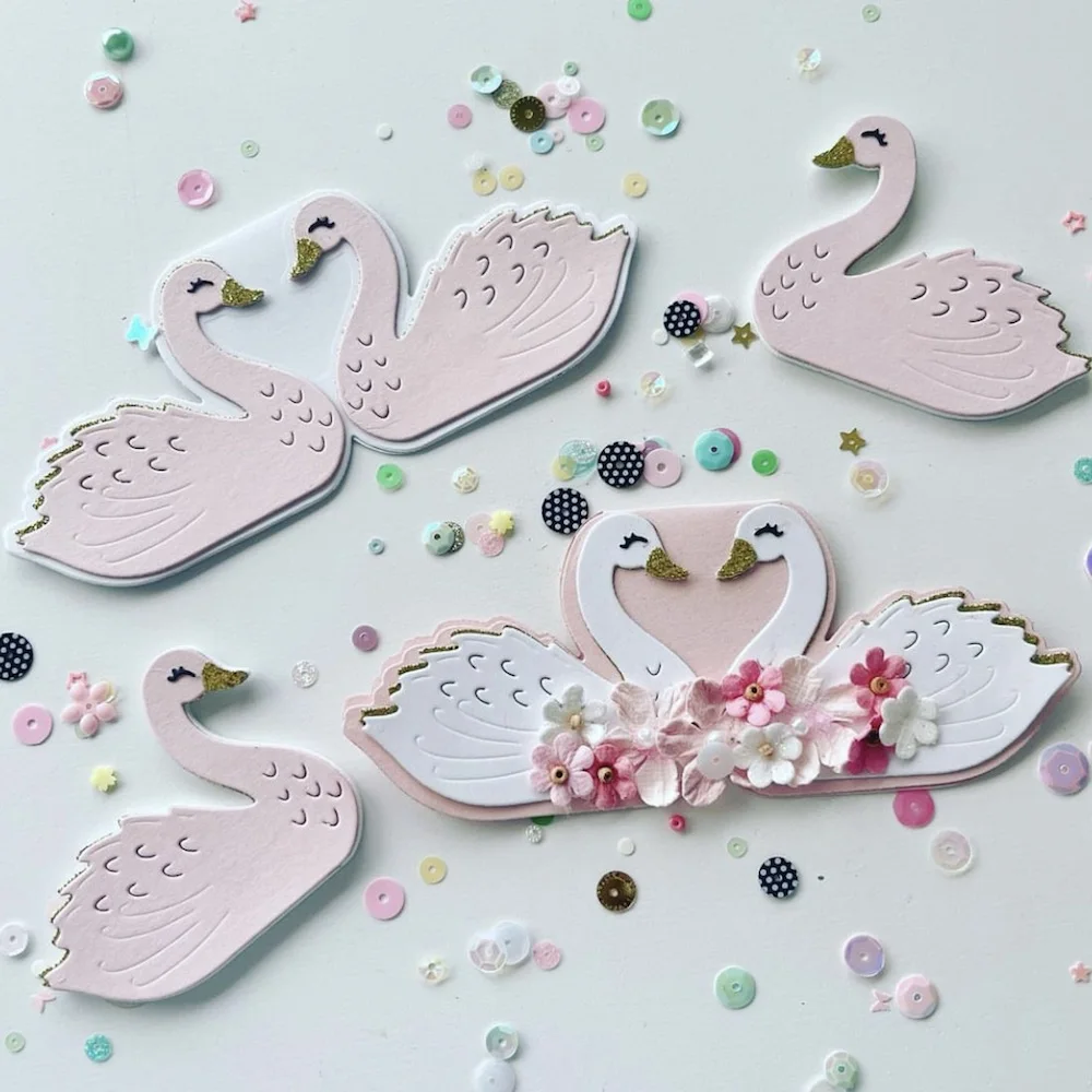 Swan Lake Stamps and Die Set for Card Making, with Embossing