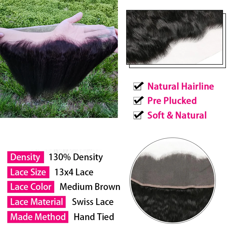 Kinky Straight Human Hair Bundles With 13x4 Frontal Remy Yaki Straight Hair Bundles With Closure 8-40 Kinky Remy Bundle