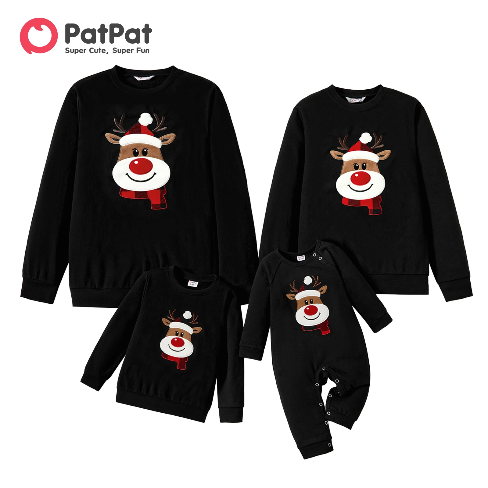 thumbnail image 2 of Camisetas de manga larga con parches de renos de dibujos animados a juego para la familia navideña de PatPat, 2 of 5