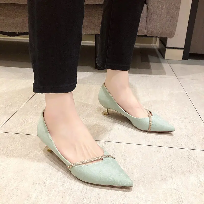 Four Seasons Women's Suede High Heels 2024 New Pointed Stiletto Fashion Sexy Black Wedding Shoes Office Lady Shoes 4