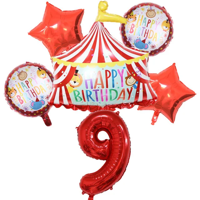 32 Zoll Foliennummer mit rotem Zirkus Geburtstagszelt Luftballons Luftglobos Tierthema Party Kindergeburtstag Dekorationen Kinderspielzeug – Detail 2