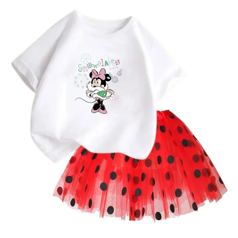 thumbnail image 1 of Conjunto de 2 piezas de camiseta de algodón para niños de Mickey de Disney, falda tutú de princesa de ballet esponjosa, falda de encaje para fiesta de cumpleaños de niña, 1 of 5