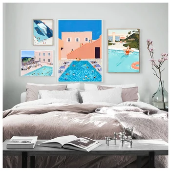 여름 수영 파티 월 아트 그림, 캔버스 회화 포스터, 프린트 인테리어, 거실, 홈 데코레이션