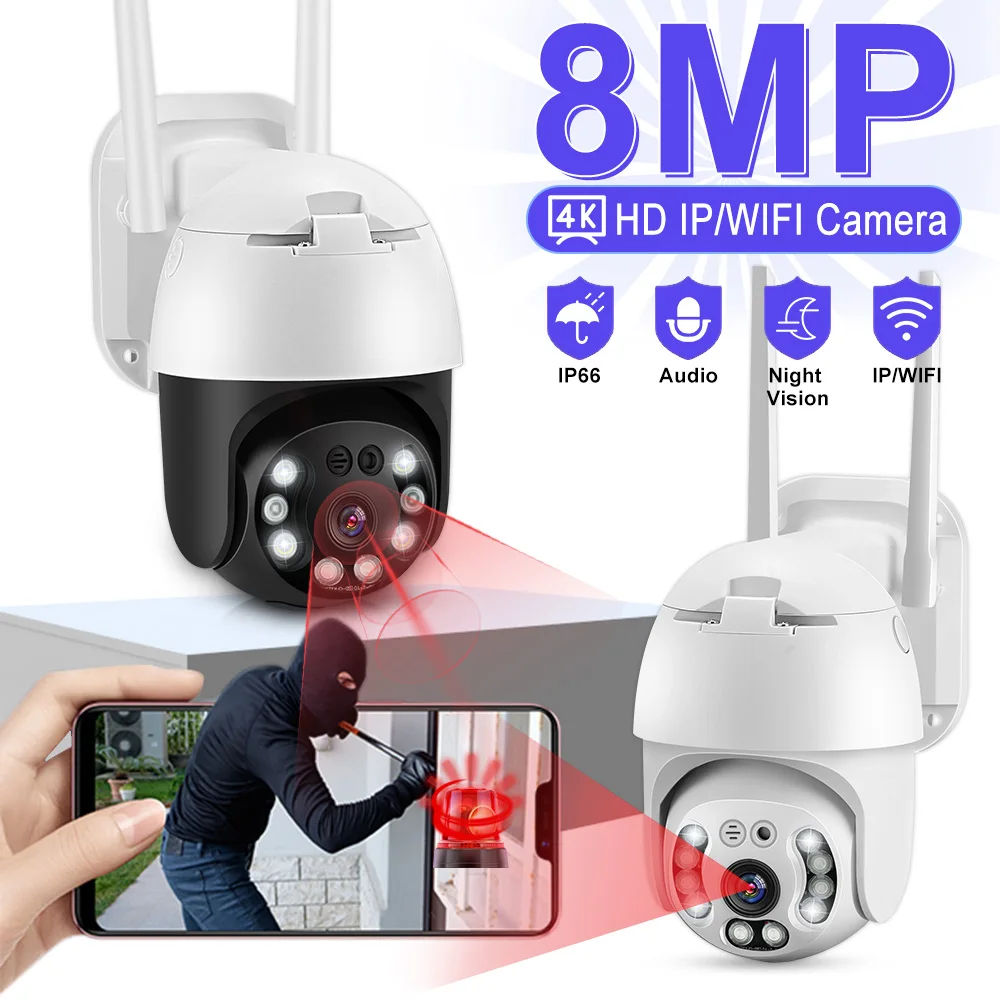 5Mp 8Mp Ptz Wifi Ip Camera Outdoor Full Color Night Vision Videosorveglianza Ai Human Tracking Cctv Wireless Waterproof Securit