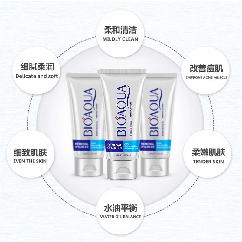 Bioaqua Acne Treatment Facial Cleanser Black Head Remove Oil-control Deep Cleansing Foam Shrink Pores 100g