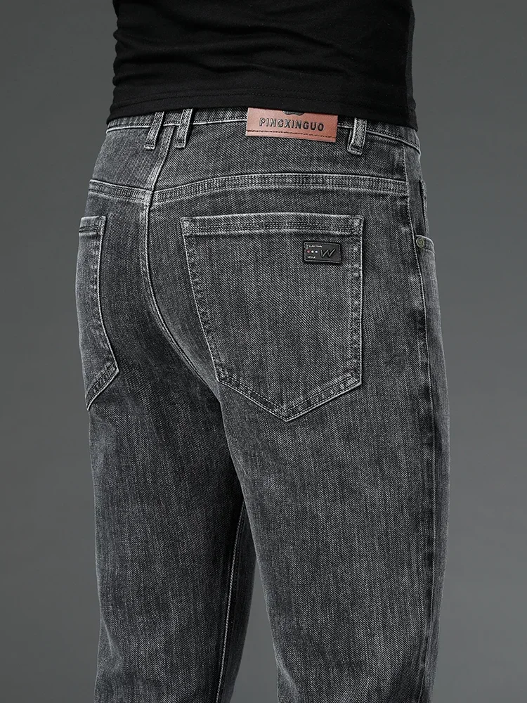 Men's Stretch Slim Jeans 2024 New Autumn Straight Leg Casual Denim Trousers Male Business Classic Fashion Blue Gray Black 2