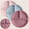 BPA Free Solid Color Dishes Children Dishes Suction Plates Silicone Baby Dining Plate For Toddlers Baby Training Feeding Bowl 1