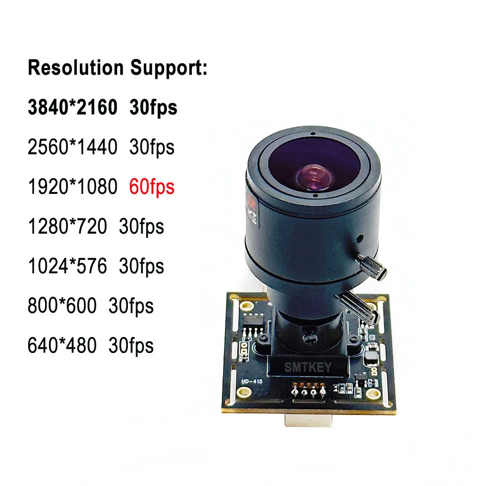 4K IMX415 2.8-12mm Lens with USB 2.0 Camera Module 60FPS in 1920*1080 or 30FPS 3840 * 2160 MJPEG YUV2 PCBA USB WebCam Camera