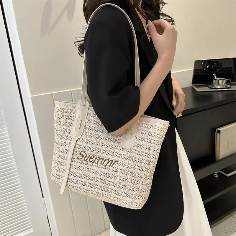 Straw Women's Shoulder Bag Large Capacity Woven Handbag Armpit Bag Casual Daily Tote Bag Without Hanging