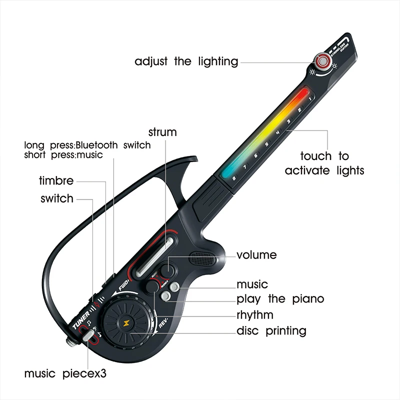 Smart Electric Guitar Toy Stringless DJ No String Mixing with Bluetooth LED Lights Bass Guitar Sounds for Music Kids Gift