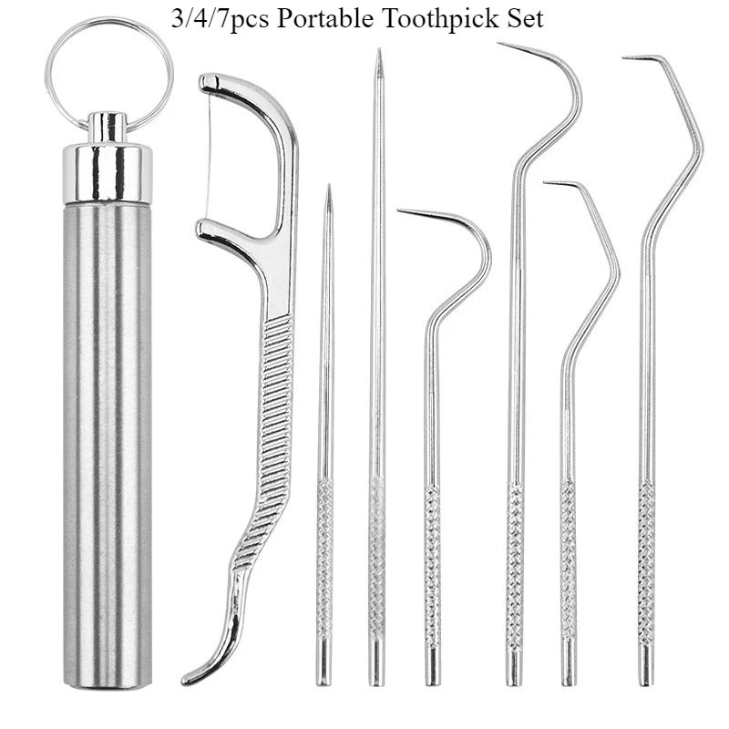 Portable Stainless Steel Toothpick And Floss Oral Cleaning Set_voghion.com