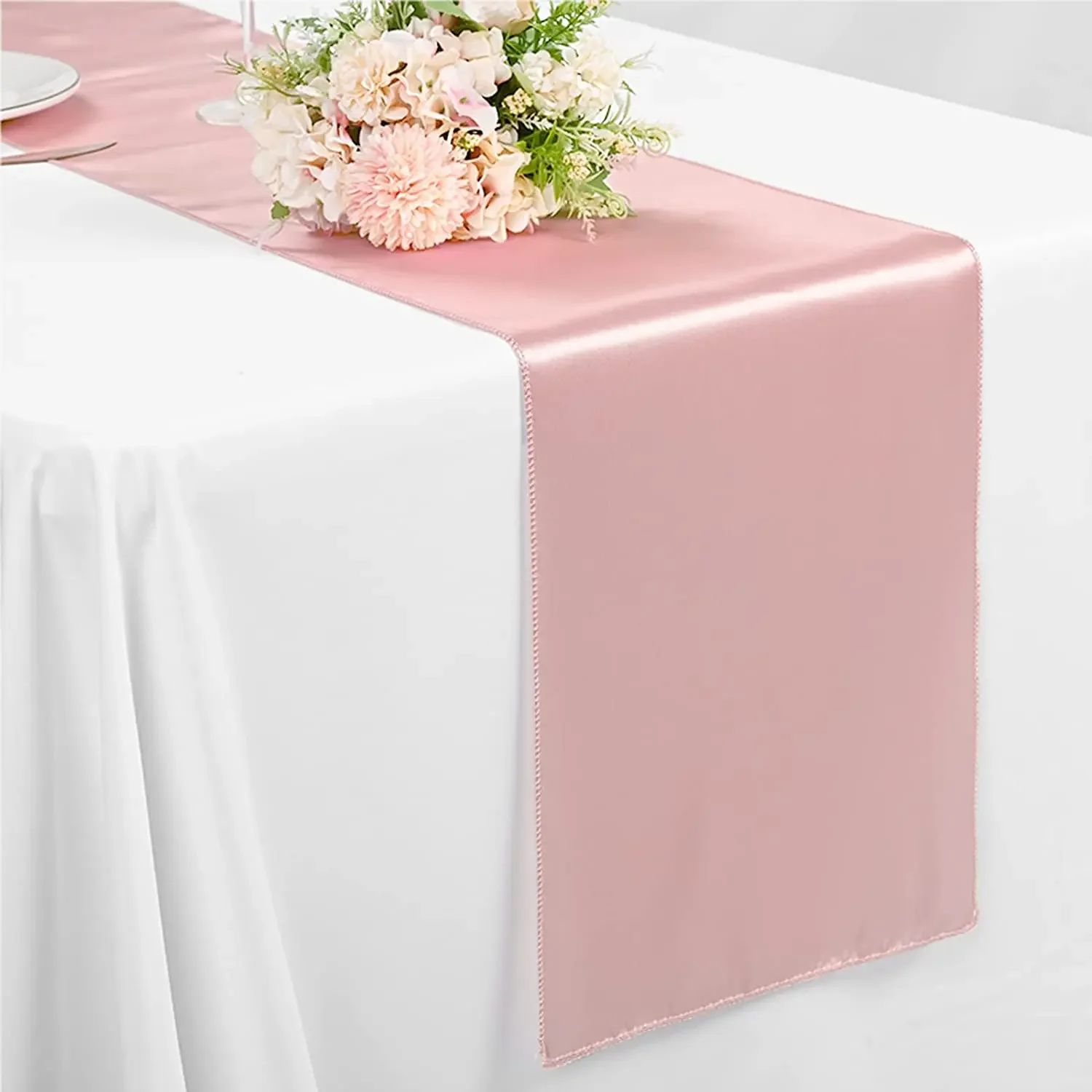 CNFQ - 10 runner per tavolo, in raso, decorazione sala da matrimonio, 275 x 30 cm (rosa