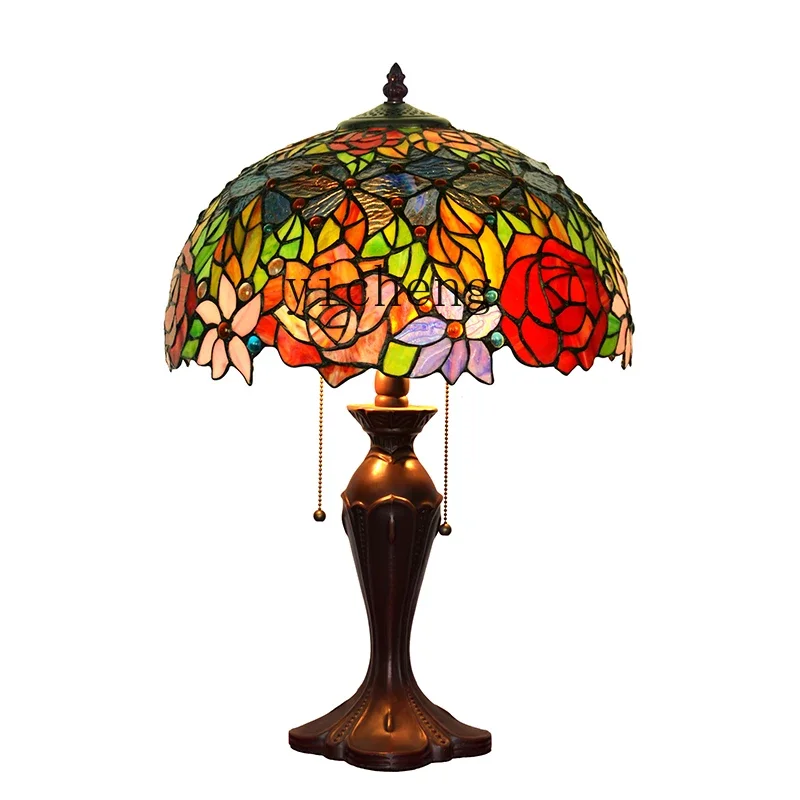 

YY Romantic Rose Tiffany American Retro Wedding Room Decoration Artistic Table Lamp