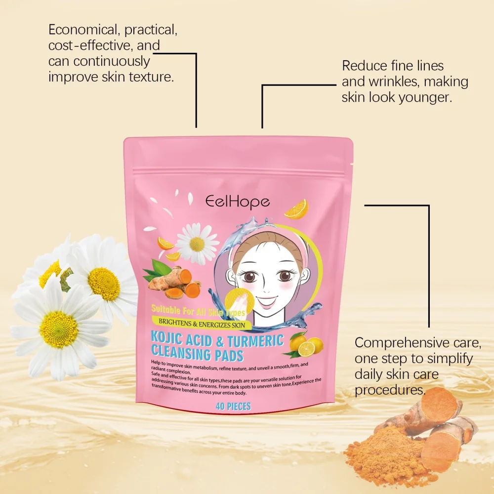 40PCS Turmeric Kojic Acid Cleansing Pads Exfoliating Pad Reduce Acne Brighten Skin Face Washing Tool Facial Cleanser Sponges 3