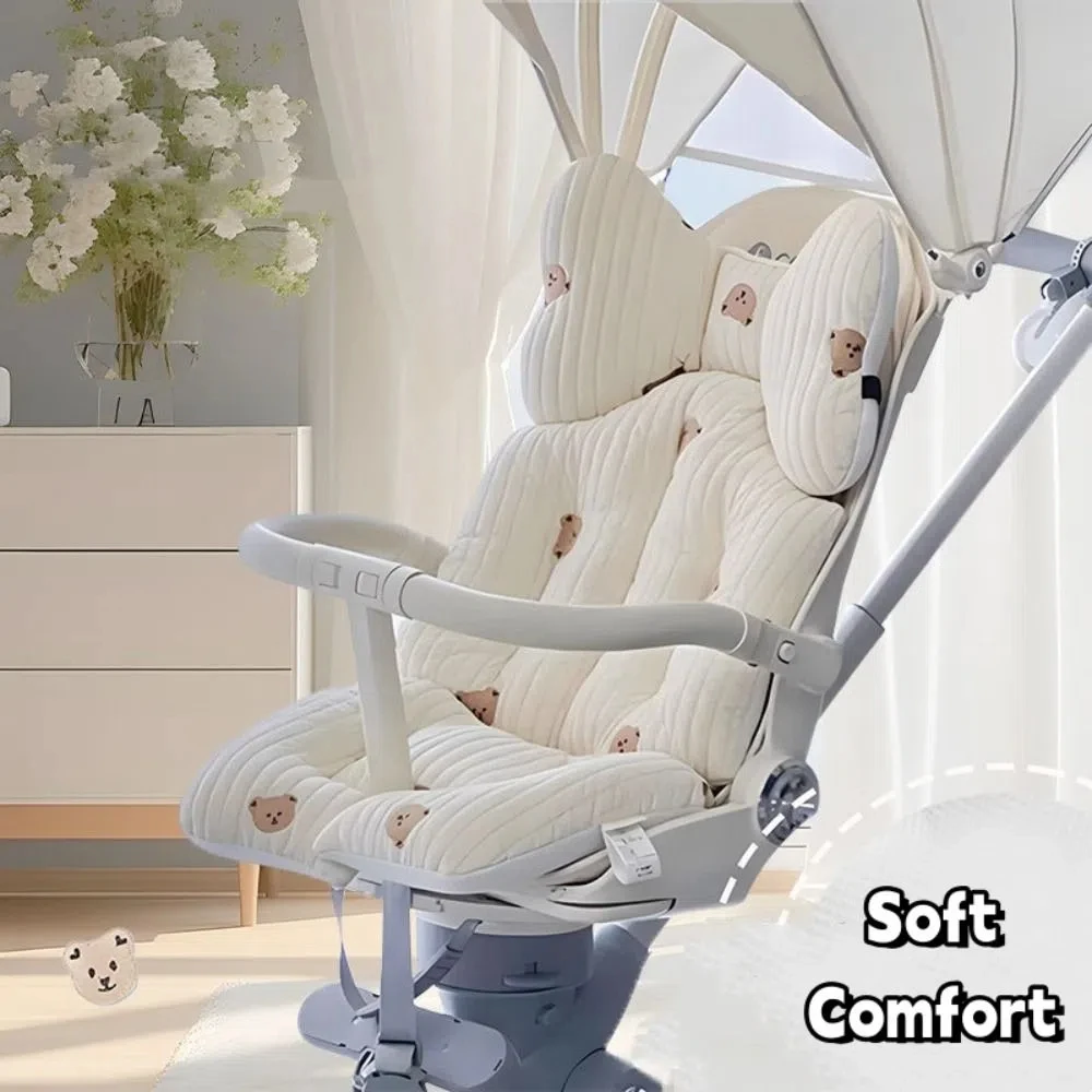 Comfort Soft Stroller Seat Cushion Cute Bear Embroidery Baby Pram Cushion Skin-friendly Infant Seat Liner Pad