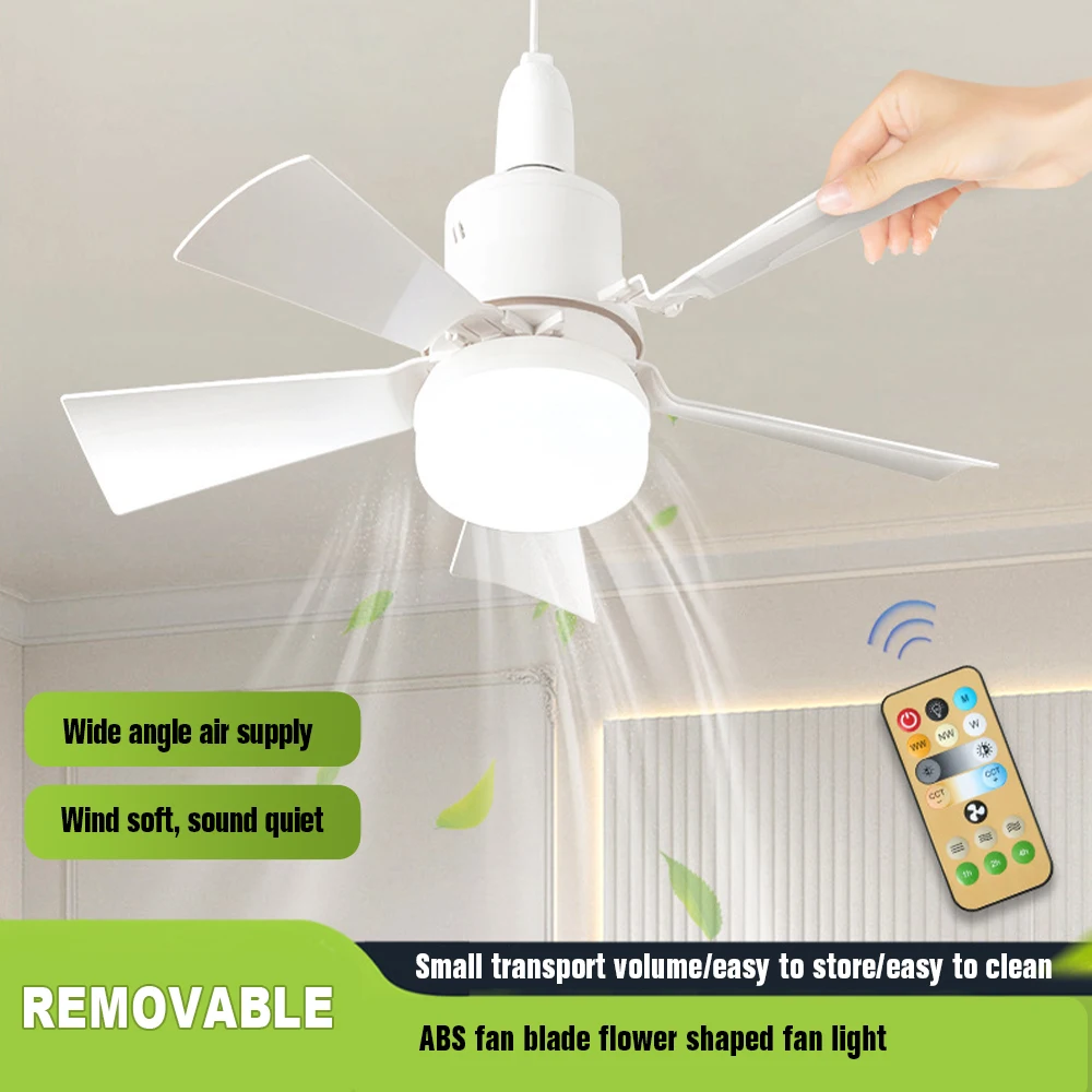 2-IN-1 PORTABLE CEILING FAN & Lamp,Flower-Shaped Fan LIGHT with Remote Control E27 Ceiling Fan With LED Light And Remote Control