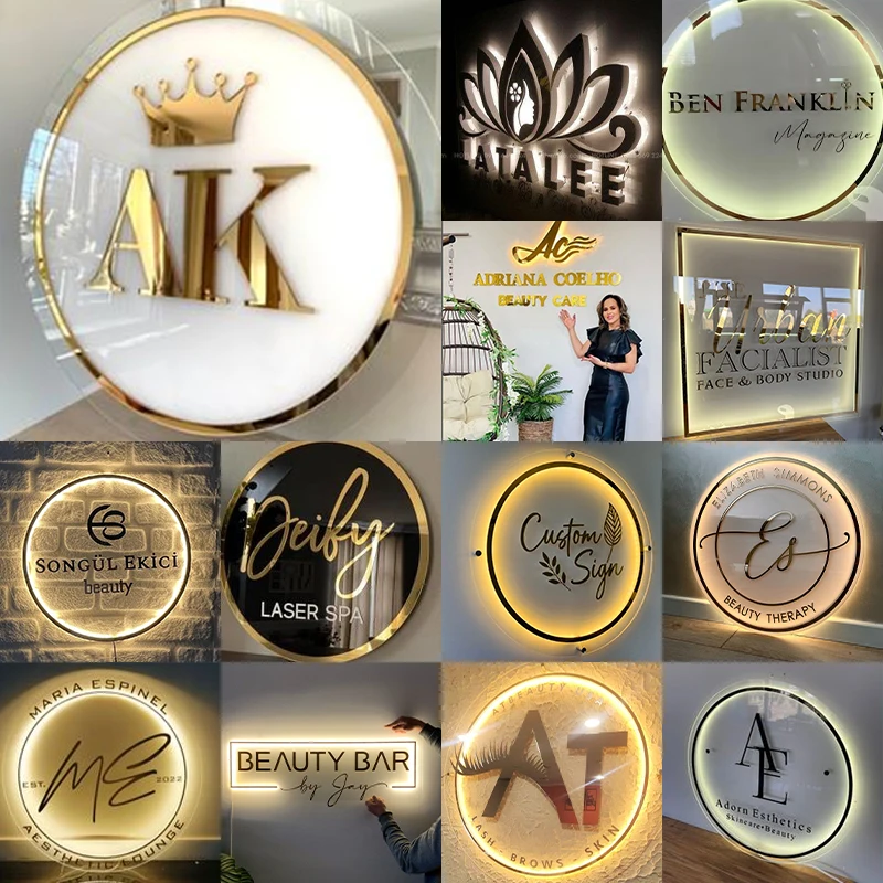 Custom Acrylic Business Sign LED  Square Round Business Neon Lights Logo Sign Plaque Neon Circle Name 3D Company Shop Wall Art 2