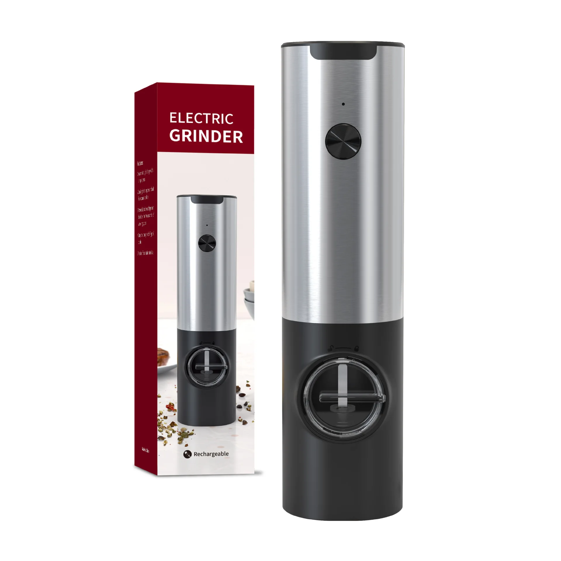 Electric Pepper Grinder Stainless Steel Salt And Pepper Grinder USB Rechargeable Adjustable Coarseness Spice Mill Kitchen Tool