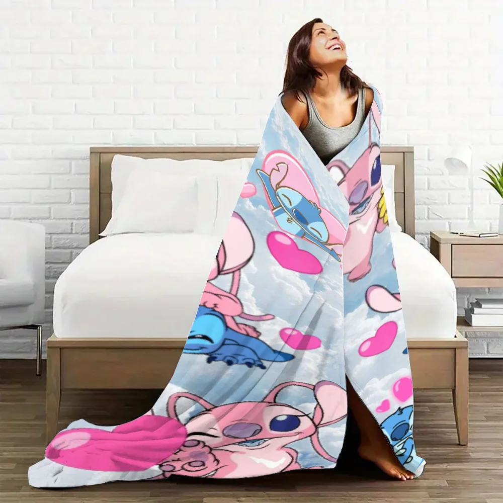 1PC Stitch flannel blankets are comfortable and cute, suitable for all seasons, perfect for living room decoration, sofa deco 5