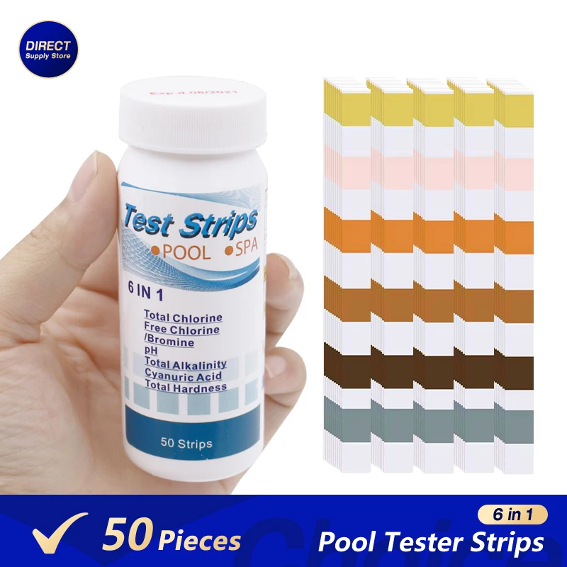 6 In 1 Test Strips Chlorine Dip Hot Tub PH Tester Paper 50pcs Swimming Pool Test Strip Hot Spring Water Strips SPA Testing water tester