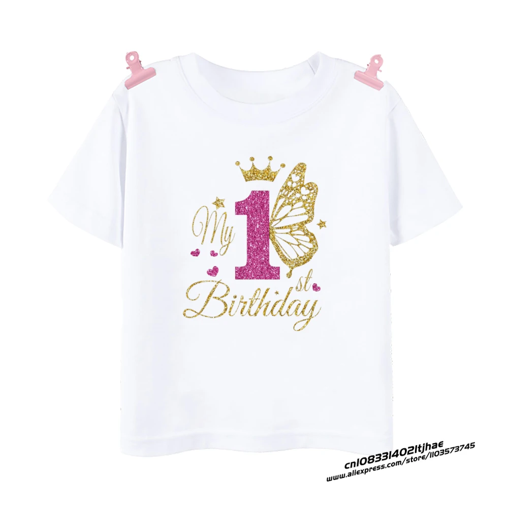 Girls Birthday Shirt 1-12 Birthday T-Shirt Wild Tee Girls Party T Shirt Butterfly Printed Clothes Kids Gifts Fashion Tops Tshirt 3