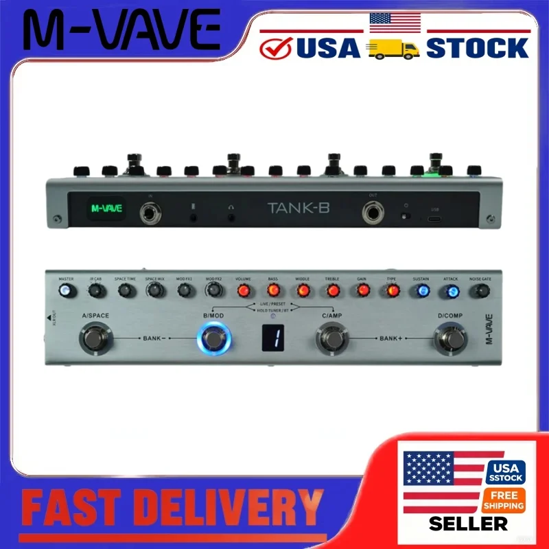 M-VAVE Tank-B Bass Multi-Effects Processor Pedal with 9 Preamp 8 IR Cab 36 Presets Rechargeable for Studio Recording