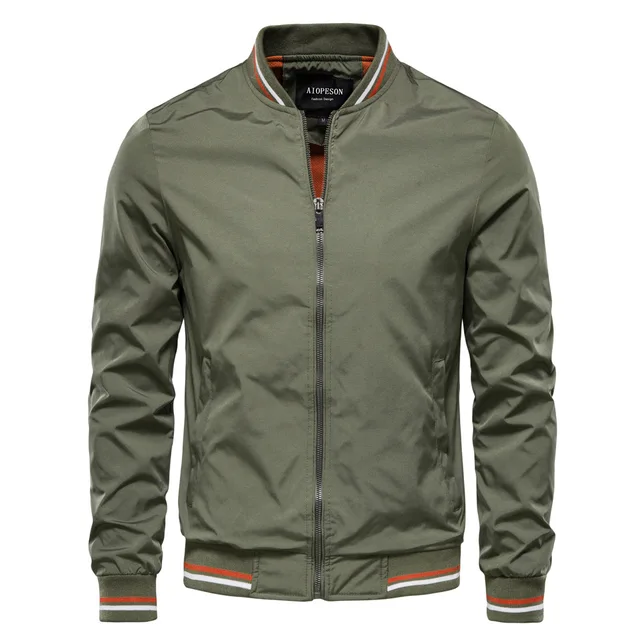 Nouvelle veste homme printemps-automne - manteau coupe-vent décontracté et léger avec fermeture éclair, col et poignets côtelés rayés. 1
