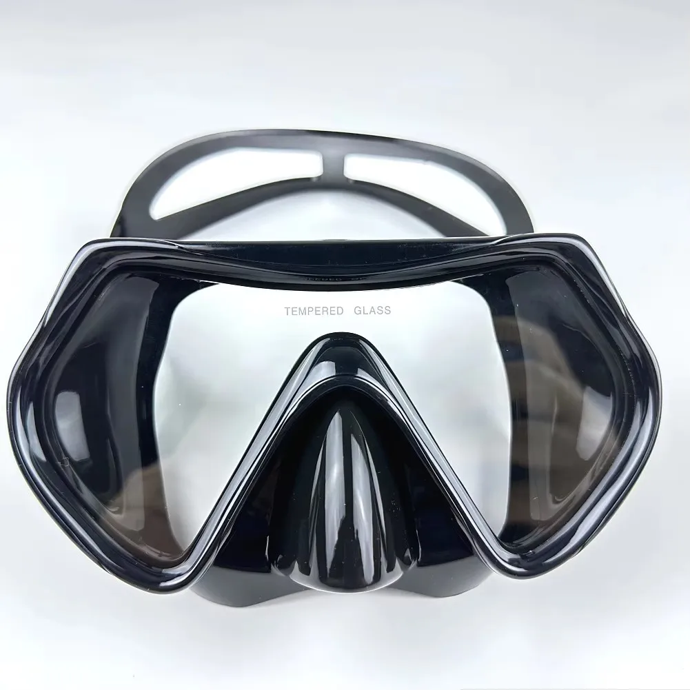 Snorkel Mask Swimming Goggles Scuba Diving Silicone Skirt Tempered Glass Len Wide View Training With Nose Cover Adjustable Strap