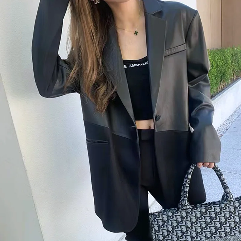 

Новый осенний стиль одежды из натуральной овечьей кожи в стиле стильной одежды, костюм с длинным рукавом, пальто средней длины