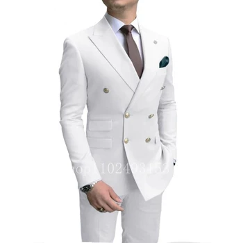 Abiti maschili bianchi di nuova moda Slim Fit 2 pezzi doppiopetto elegante formale migliori uomini abiti da sposa maschili Set Costume Homme