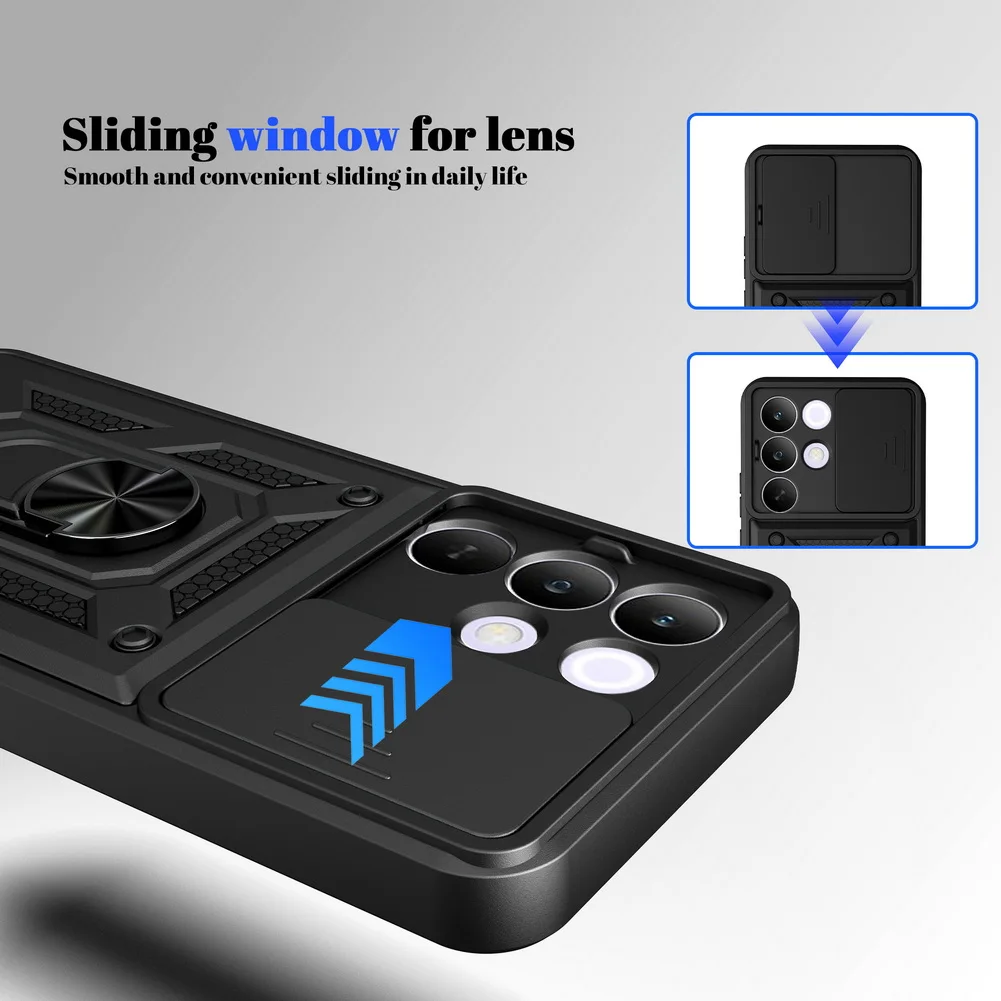 Magnetic Ring Stand Slide Lens Cover Shockproof Armor Phone Case