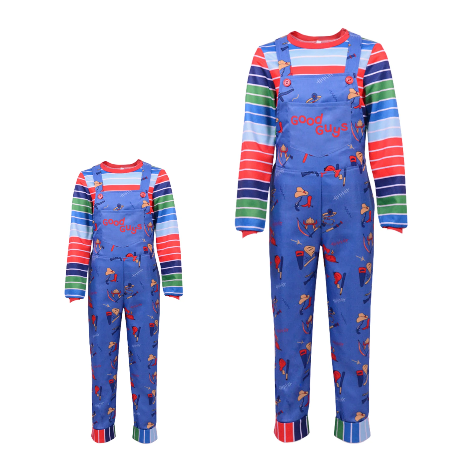 

Cos Play Dress Loose Fit Crew Neck Children Men Long Sleeve Top Suspender Trousers Carnival Horror Doll Jumpsuits Party Clothing