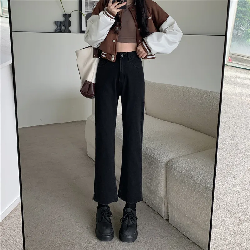 New Arrival Spring Summer Korean Style Women Loose Casual Cotton Denim Ankle-length Pants Button Fly Waist Straight Jeans V297 ariat jeans