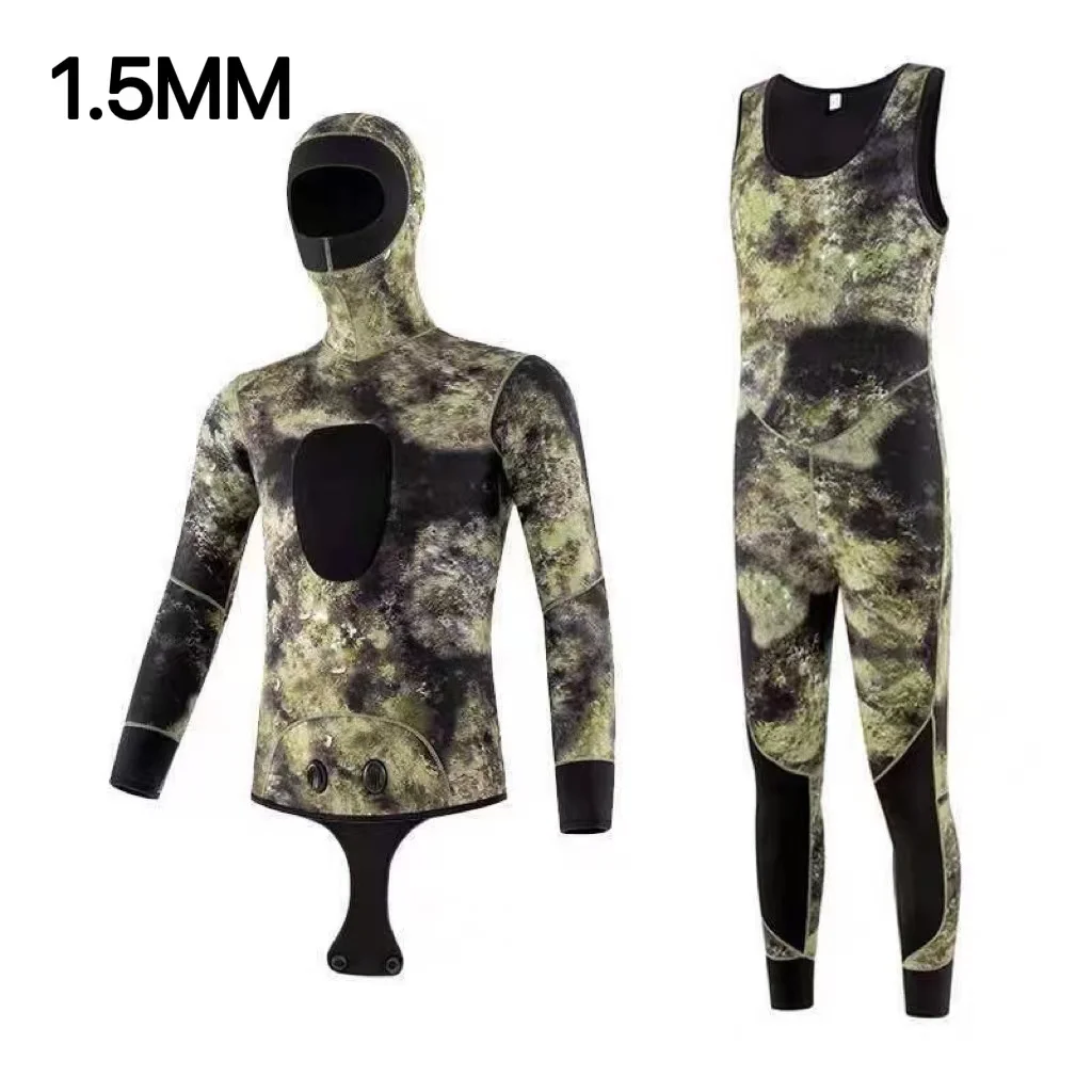 Diving Suits Camouflage Long Sleeve Fission Hooded 2 Pieces Of 1.5/3MM Neoprene Submersible Suit For Men