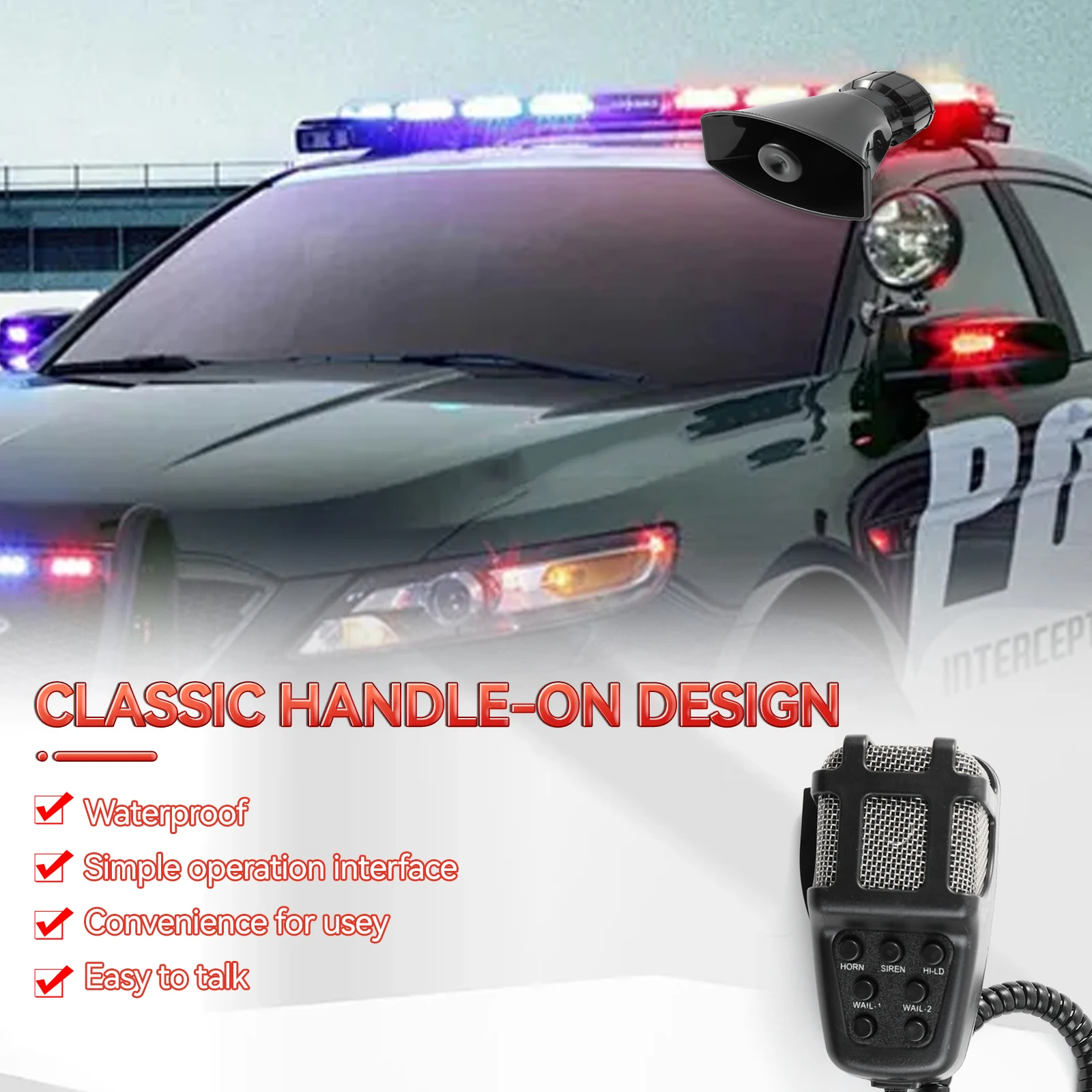 Police Siren Air Horn Speaker Multi-tone & Claxon Horn Car Warning Alarm Megaphone 120DB Loud 12V 100W 7 Sounds Car Claxon
