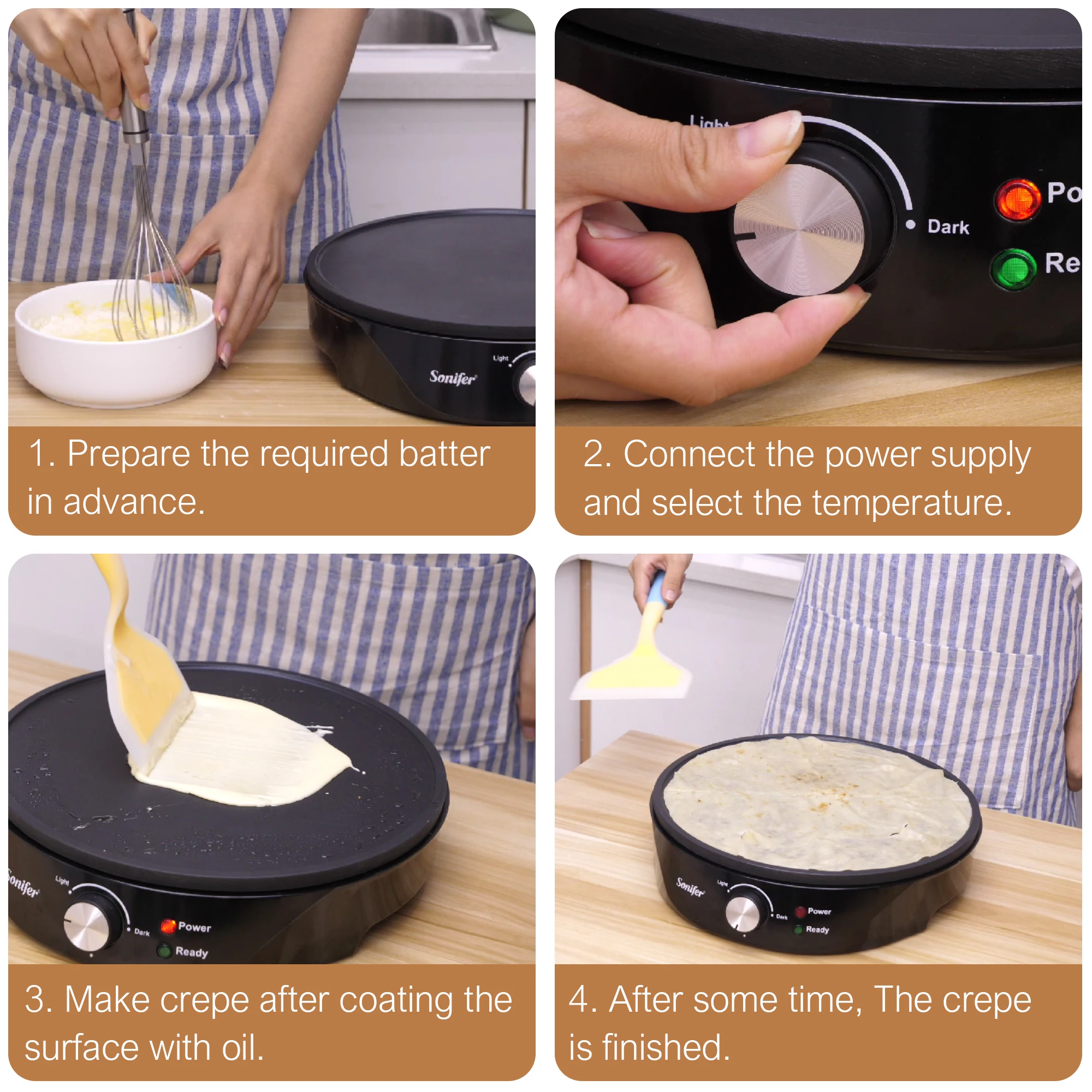 1200W Electric Pancake Crepe Maker Takoyaki Kitchen Cooking Appliances Non-stick Coating Plate Pan Variable Temperatures Sonifer 5